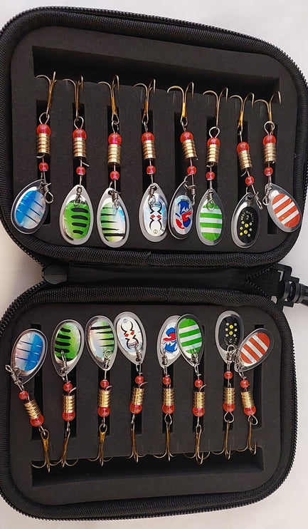 16pc Freshwater Spoon Lure Set for Trout/Salmon in EVA Carry Case