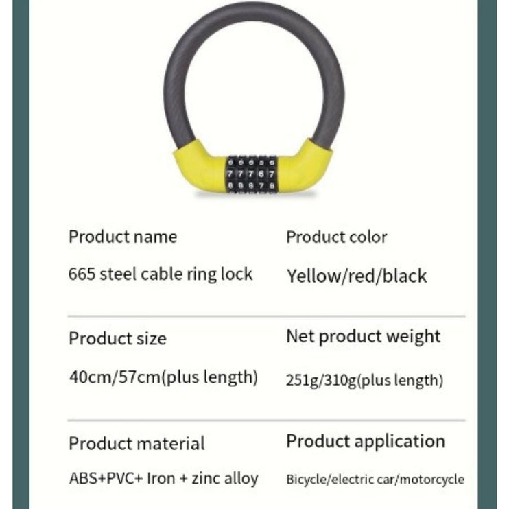 5 Digit  Steel Cable Ring Bike Lock