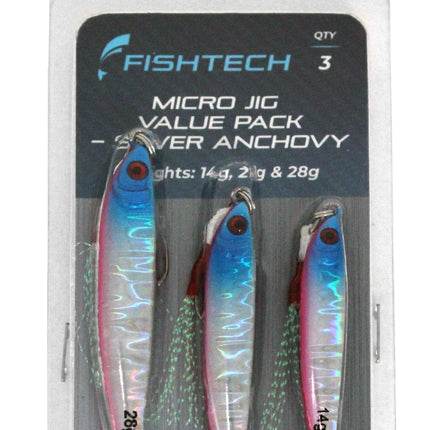 Fishtech Micro Jig Value Pack - Silver Anchovy - 14g 21g 28g