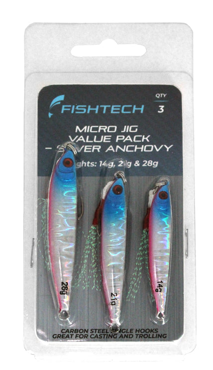 Fishtech Micro Jig Value Pack - Silver Anchovy - 14g 21g 28g