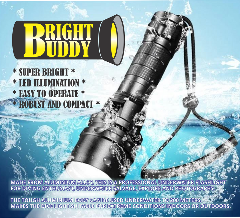 BrightBuddy Premium Dive Torch 100m - 1500 LMNsS