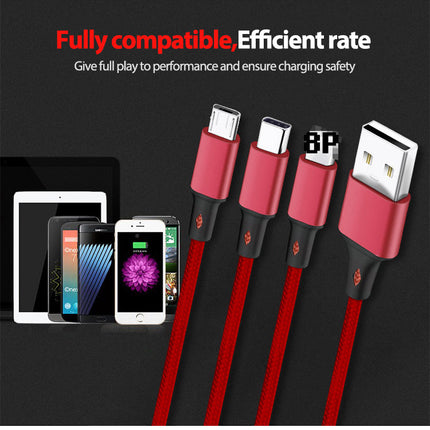 3 in 1 Super Phone Charge and Data Cable for Iphone Samsung  Huawei - 1.2 M Cable