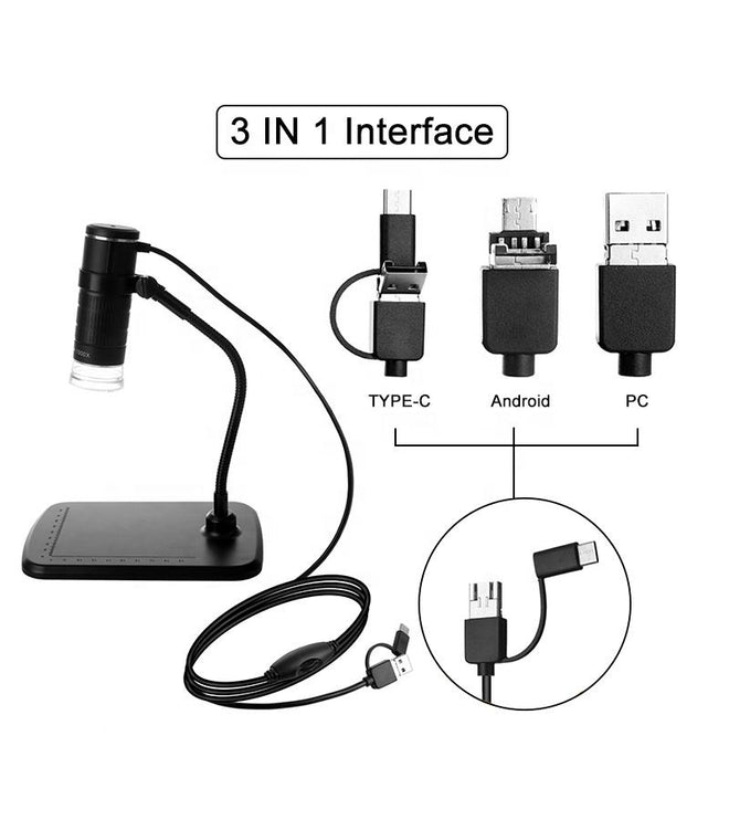 1000X Digital Microscope Camera with LED Light – USB Android Inspection Microscope