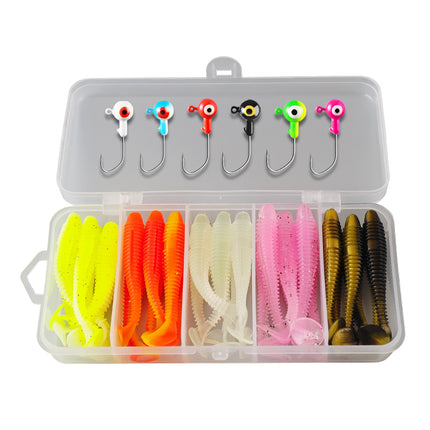 Meanfish 36pcs Fishing Bait Accessories Set – Soft Lure Kit with 1.75g Jig Heads