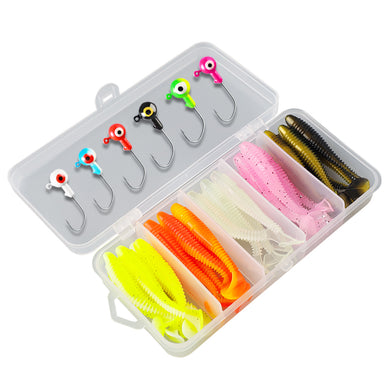 Meanfish 36pcs Fishing Bait Accessories Set – Soft Lure Kit with 1.75g Jig Heads