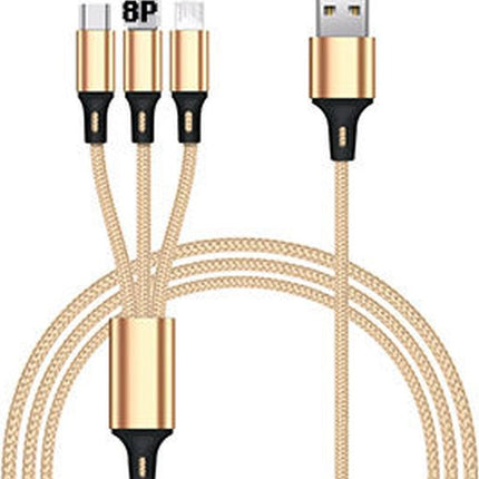 3 in 1 Super Phone Charge and Data Cable for Iphone Samsung  Huawei - 1.2 M Cable