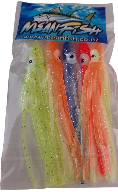 Soft Squid Skirts -10cm  Multi Coloured Lumo - Pack of 5