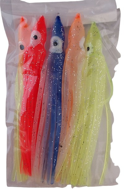 Soft Squid Skirts -10cm  Multi Coloured Lumo - Pack of 5