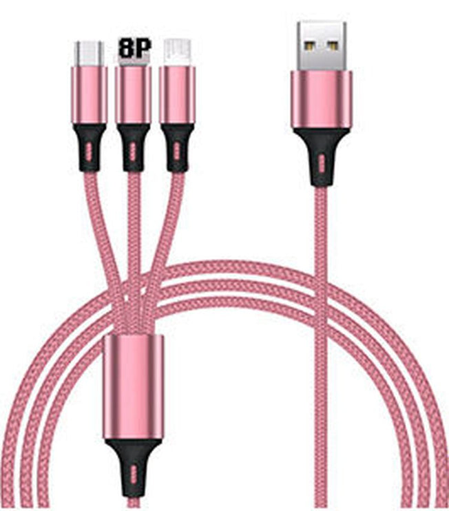 3 in 1 Super Phone Charge and Data Cable for Iphone Samsung  Huawei - 1.2 M Cable