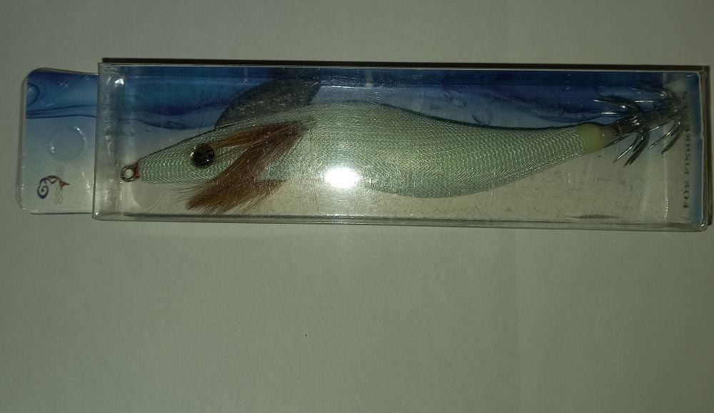 White Pearl Luminous Shrimp Squid size 3.5 ~  Dark Glow Squid Jig