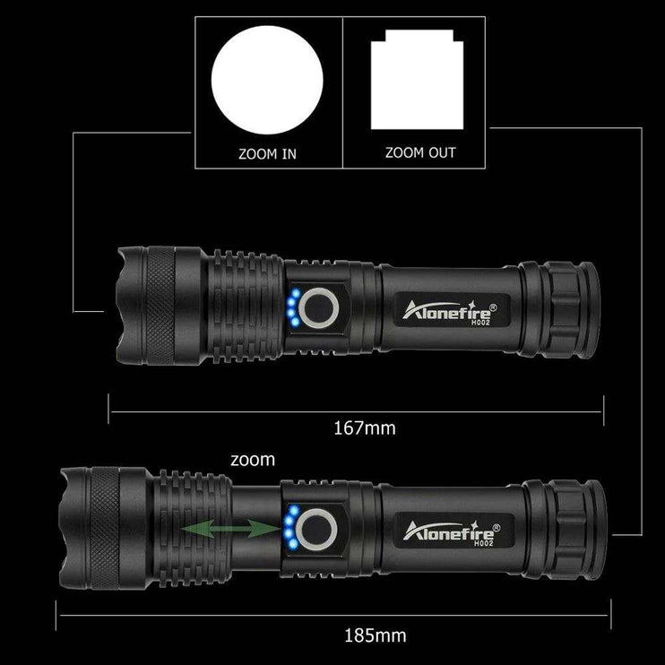 High power LED Zoom Flashlight - Multi Fuction - USB Charged