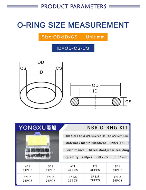 250 Peice Silicone  O-ring Repair Kit