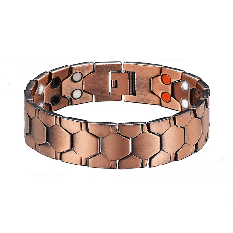 Mens Vintage Red Copper Double Row Magnetic Healthcare Bracelet