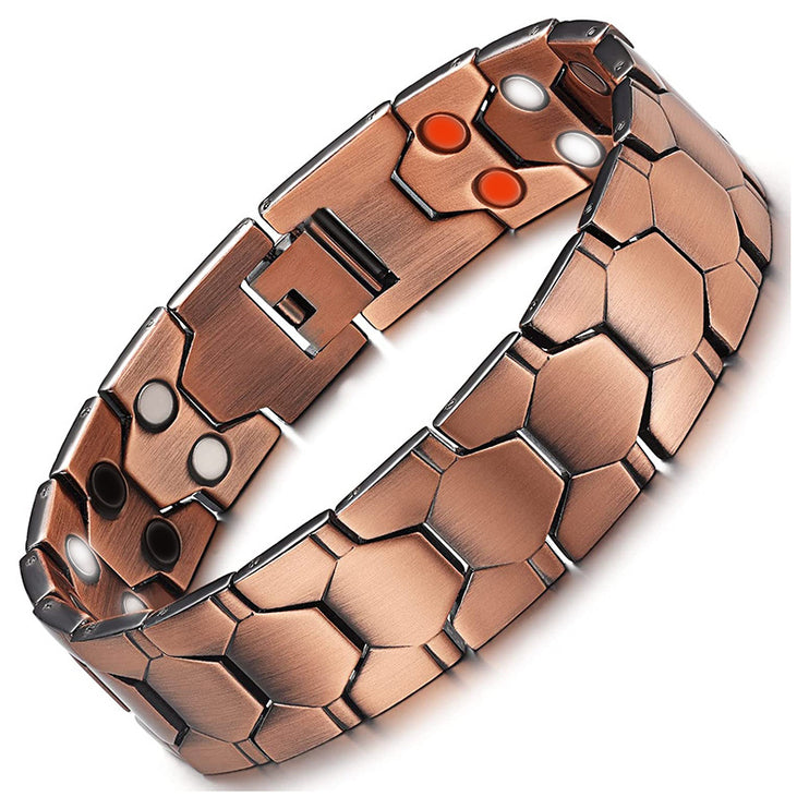 Mens Vintage Red Copper Double Row Magnetic Healthcare Bracelet