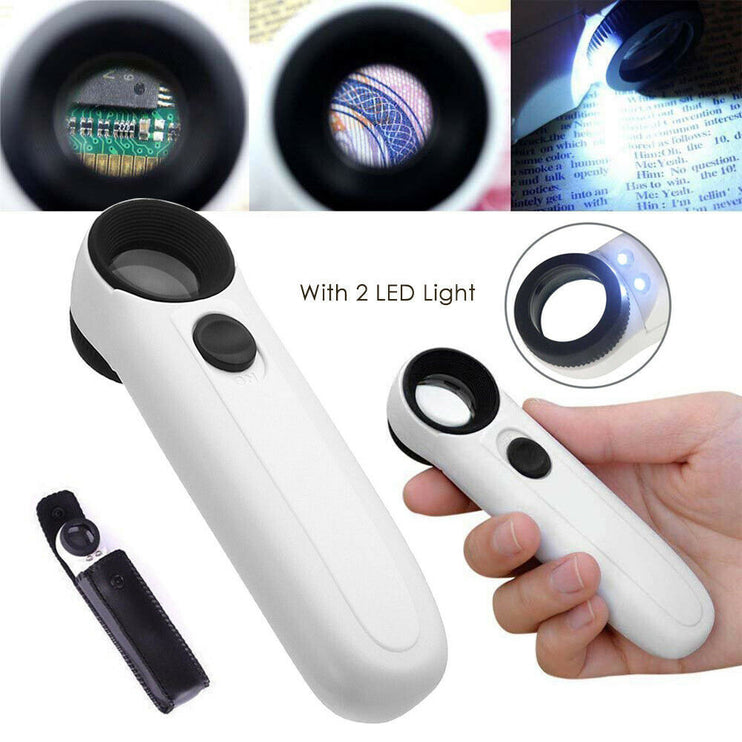 40X Magnifying Magnifier Glass Jeweler Eye Jewelry Loupe with 2 LED Light