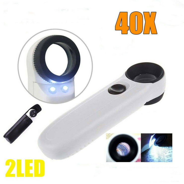 40X Magnifying Magnifier Glass Jeweler Eye Jewelry Loupe with 2 LED Light