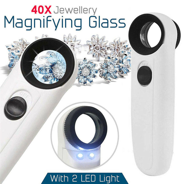 40X Magnifying Magnifier Glass Jeweler Eye Jewelry Loupe with 2 LED Light