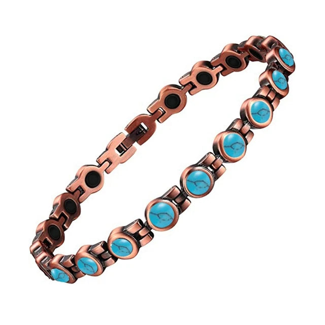 Womans Magnetic Copper Bracelet - Blue Pearls #582